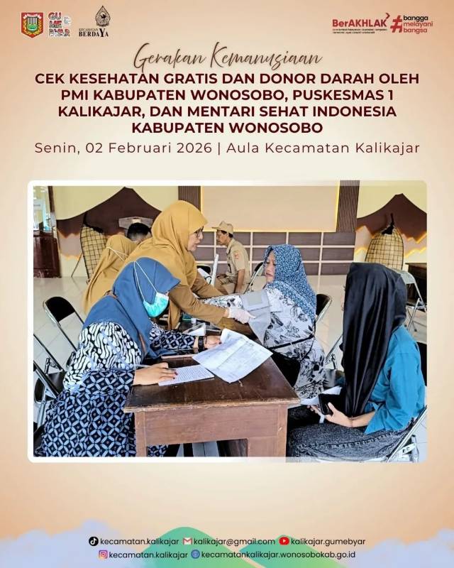 GERAKAAN KEMANUSIAAN CEK KESEHATAN GRATIS DAN DONOR DARAH OLEH PMI KABUPATEN WONOSOBO